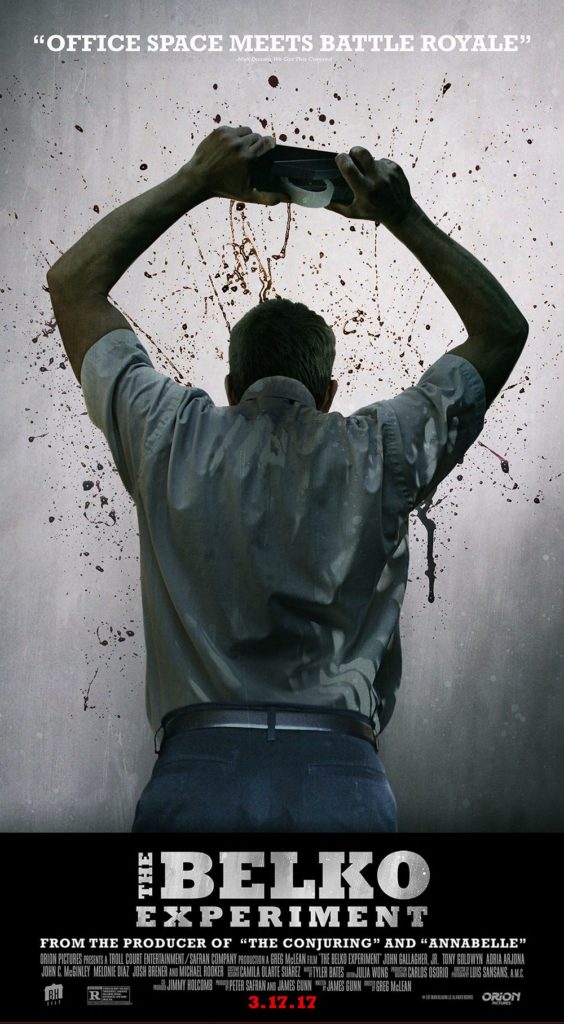 Official poster and red band trailer for “The Belko Experiment”, written by James Gunn