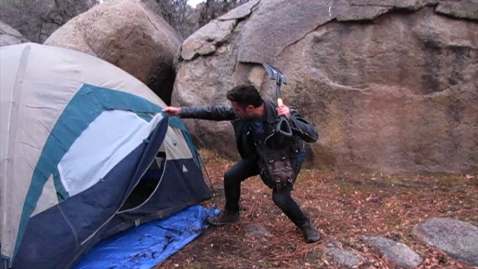 An ancient beast hunts a couple in the woods in "We Found Something"